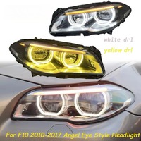 Faros Delanteros HETOP F10 2010-2017, Doble Color, Serie Ikon 5, Luces Delanteras LED Amarillas y Blancas con Lente Láser, Plug and Play para BMW