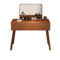Table de toilette minimaliste en bois massif avec LED, nouveau modèle 2025, petite taille, luxe léger, table de toilette de chambre à coucher avec rangement, table de chevet