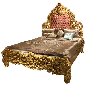 Regal Barock Louis Doppelbett Arabischer Stil 24 Karat Blattgold Handgemachtes geschnitztes Eichenholz XV Indische Wohn möbel Schlafzimmer möbel
