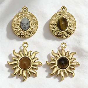 Colgantes Temáticos de Acero Inoxidable Bañados en Oro con Engaste de Bisel Ovalado de Ojo de Gato, Ojo de Tigre y Piedra del Sol, Amuleto para Collar, Regalo - Product Image 4