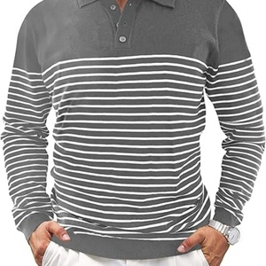 Pull en tricot pour homme à manches longues, chemise décontractée rayée, chemises de golf, 100% polyester, respirant, imprimé sportif - Product Image 2