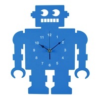 Jam Dinding Plastik Siluet Robot Kartun Dekoratif Hadiah Anak Jam Robot MDF untuk Dijual Jam Dinding Mainan