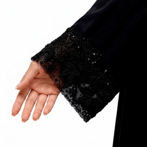 Hijab en mousseline noire avec dentelle perlée, châle musulman pour le quotidien et les voyages - Product Image 1