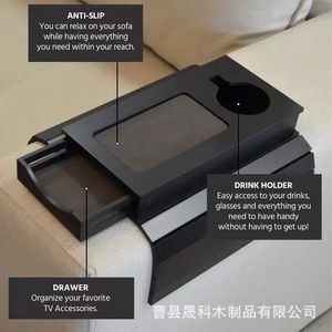Sofa Armrest Wooden Tray With Drawers Foldable Solid Wood Storage <b>Rack</b> For Hotel Meals Coffee Tea <b>Drinks</b> - Product Image 3