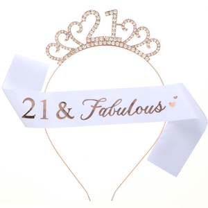 Princesa Tiara Crown Sash 18th 20th 21st 30th 40th 50th años Feliz <span class=keywords><strong>cumpleaños</strong></span> niña fiesta decoración regalo - Product Image 3