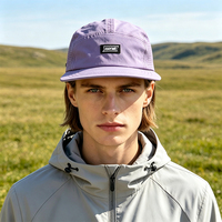 Casquette de camping en polyester respirant à 5 panneaux, personnalisable, avec fermeture à cordon, vente en gros