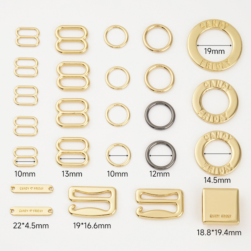 Underwear Accessories Metal Label Bikini Connector Custom Bra 8 Sliders Buckle O Rings G Buckle Swimwear Hardware for Swimsuit