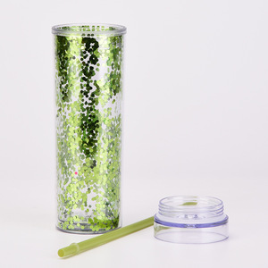 Gobelet en plastique transparent à paillettes double épaisseur 16oz, avec tube de succion droit créatif, résistant aux chutes, fourni directement par l'usine - Product Image 3
