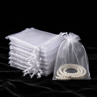 Pochettes à bijoux en organza blanc, lot de 100 sacs cadeaux à cordon, sacs d'emballage rectangulaires pour les faveurs de mariage