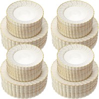 Assiettes en plastique rose festonnées avec bord doré, 7,5 pouces et 10,25 pouces, assiettes en plastique jetables pour fête, mariage, anniversaire