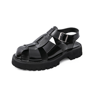 Sandales gladiateur respirantes à enfiler pour hommes en cuir de vachette, style vintage romain, semelle épaisse en caoutchouc, chaussures décontractées d'été pour l'extérieur et les affaires - Product Image 2