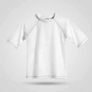 Premium Quality Boys White Short Sleeve Rash Guard 100% Polyester Quick Dry Plain Dyed Children's Swim <b>Shirt</b> Top - Product Image 2