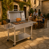 Barbecue au charbon de bois double face avec moteur inclus et table latérale pour utilisation en extérieur
