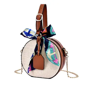 Лидер продаж, женская сумка из ротанга, изысканная диагональная мини-сумка, круглая соломенная плетеная Ретро сумка ручной работы
