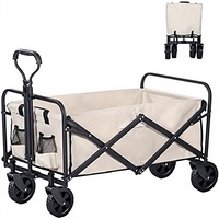 Chariot de camping pliable de 100 kg, chariot portable pour la plage et le jardin avec roues tout-terrain de 8 pouces, beige/noir