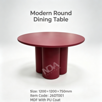 Table à manger ronde en MDF rouge vin, design artistique, base cylindrique, table de salle à manger moderne pour hôtel, restaurant