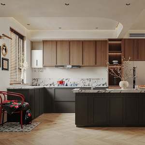 Ensemble de meubles de cuisine modulaires écologiques au design moderne avec portes en verre acrylique, plan de travail en marbre, rangement de garde-manger, tiroirs et paniers - Product Image 1