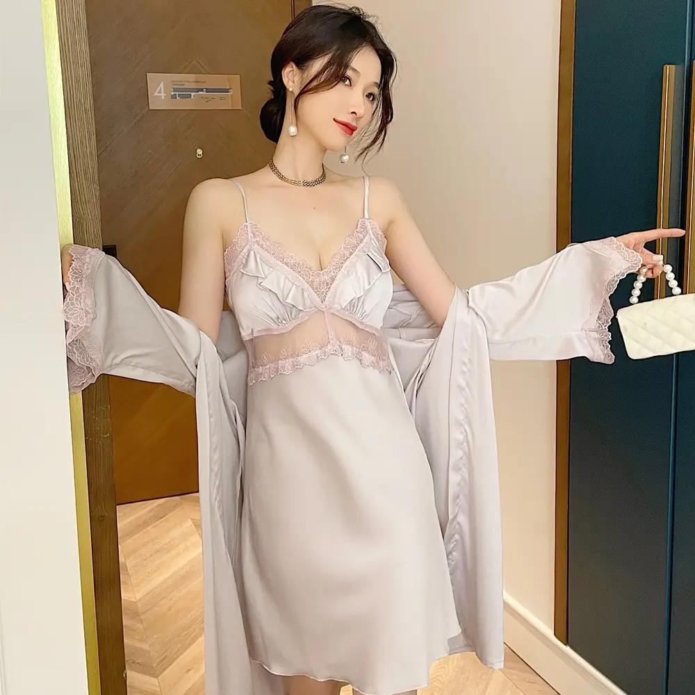 2021 Hot Selling Korean Pyjama Set, 2 Pieces Silk Pyjamas Women Set, Wholesale Women Sexy Pyjamas Dress