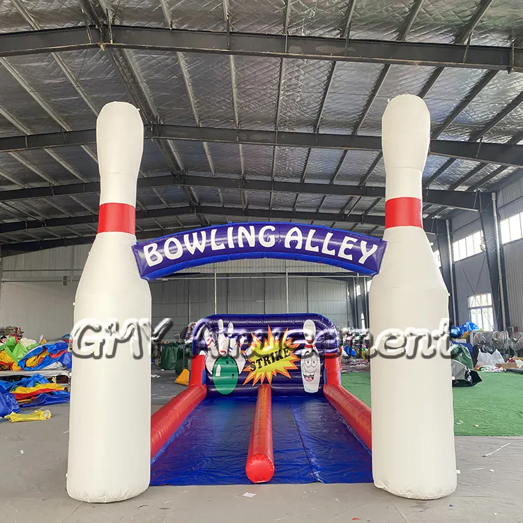 Hot Sale Sportspiel Double Lane aufblasbares Bowling spiel für Kinder Bowling Pin Form aufblasbare Kegelbahn