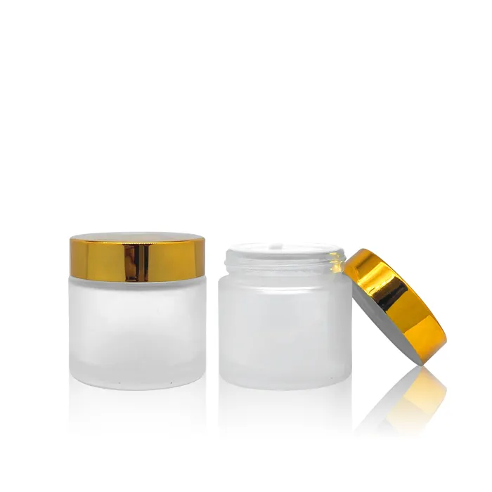Luxury Skincare Body Packaging Empty Container 5ml 10ml 15ml 30ml 60ml White Frosted Cosmetic Glass Cream Jar with Golden Lid