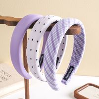 MUJU C050 38cm Bando Berbahan Polkadot dan Gingham Berlapis Lebar 3cm Warna Lavender Buatan Tangan Logo Kustom