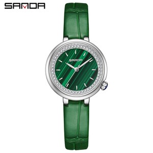 Reloj de Cuarzo para Mujer Sanda 1128, Esfera Verde, Diseño Retro de Lujo con Diamantes, Resistente al Agua, Redondo - Product Image 2