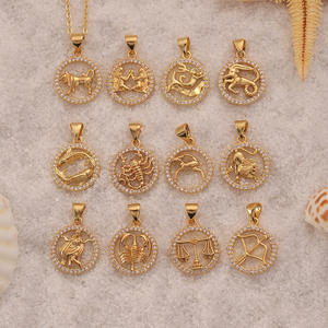 Collar con Colgante de los 12 Signos del Zodiaco Chapado en Oro de 18k, Collar Redondo con Circonita Cúbica para <span class=keywords><strong>Mujer</strong></span> - Product Image 2