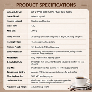 Machine à expresso Anbolife 20 bars, expresso, cappuccino, latte <span class=keywords><strong>macchiato</strong></span>, 1350W, machine à <span class=keywords><strong>café</strong></span> avec portafiltre et mousseur à lait - Product Image 6