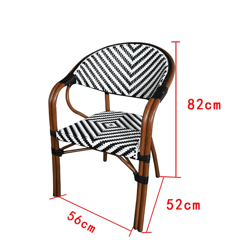 Wood grain chair with black and white stripes