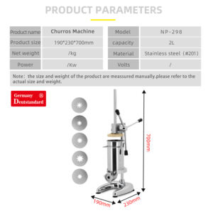 Máquina Manual para Hacer <span class=keywords><strong>Churros</strong></span> de Acero Inoxidable de 2L, Máquina Pequeña para Rellenar y Hacer <span class=keywords><strong>Churros</strong></span> <span class=keywords><strong>sin</strong></span> Freidora - Product Image 4