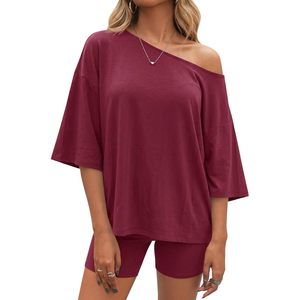 Fisoew Womens 2 Piece Lounge <b>Set</b> Oversized T Shirt Biker Shorts Summer Casual Matching Outfit Breathable <b>Knitted</b> <b>Set</b> - Product Image 1