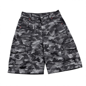 Shorts cargo en jean camouflage gris pour homme, multi-poches, avec passants de ceinture, taille mi-haute, 100 % coton, coupe droite ample, été hiver - Product Image 1