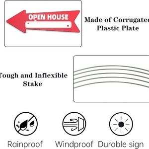 Open House Arrow Guide Sign for Real Estate Waterproof <b>Plastic</b> <b>Sheets</b> H Stake Customizable PP Yard Sign Open House Arrow Guide - Product Image 2