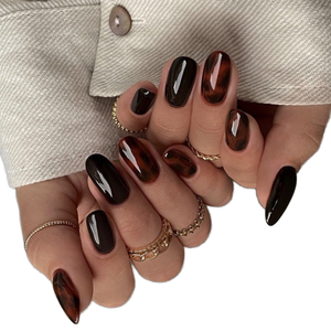 Pegatinas de Uñas Vintage Color Carey Oscuro, Uñas Postizas Brillantes Color Ámbar, Uñas Artificiales Ecológicas de ABS para Uso en Dedos, DIY - Product Image 1
