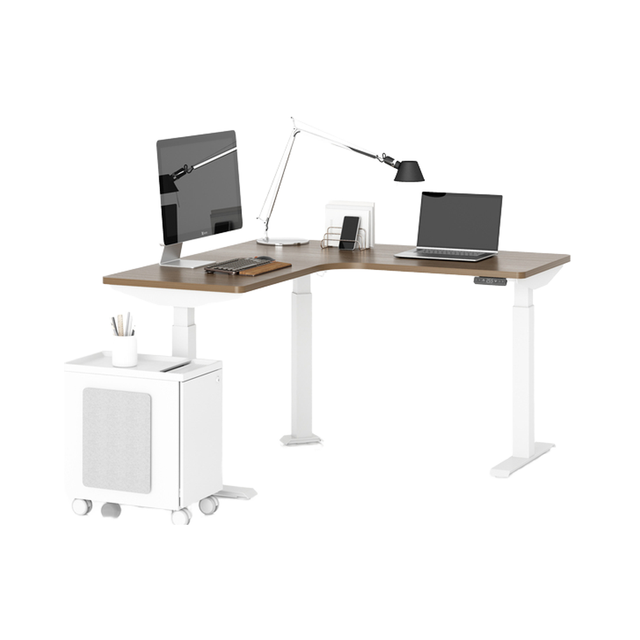 L-shaped Computer Table Electric Height Adjustable Sit to Stand Office Gaming Desk Dual Motors With Corner Design