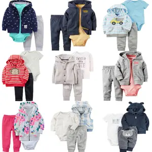 Set Jaket Butik Baju Monyet Bayi, 3 Potong Baju Monyet Set Hoodie Bayi Laki-laki dan Perempuan