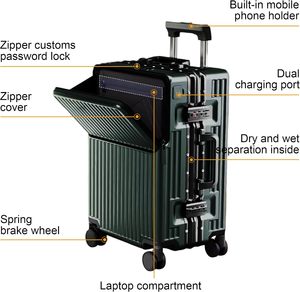 24 Inch Fashionable Luggage <b>Suitcase</b> <b>Set</b> Dual Opening Trolley Suit Case Front Open Full Aluminum Luggage Front Pocket <b>Suitcases</b> - Product Image 2