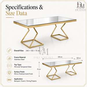 Mesa Rectangular Moderna de Acero Inoxidable con Tapa de Espejo y Base Geométrica para Eventos y Banquetes - Product Image 3