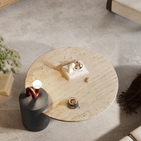 Ensemble de table basse ronde en travertin durable au design moderne avec cadre en bois Meubles de salon en pierre et finition en marbre Décoration intérieure