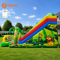 Toboggan gonflable commercial Ceyu, toboggan gonflable jungle avec imprimé singe et marches d'escalade arc-en-ciel pour location en parc de vacances