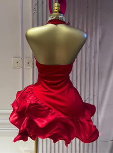 เดรสแฟชั่นผู้หญิงสำหรับฤดูร้อน ดีไซน์หวานสดใส คอวีลึก สายคล้องคอ เปิดหลัง ไม่มีแขน แต่งระบาย - Product Image 5