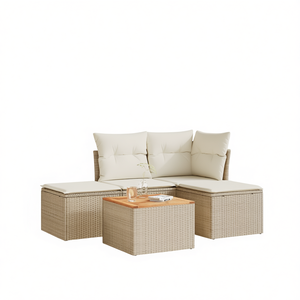 Ensemble de canapés de jardin en rotin beige 4 places, résistant aux intempéries, mobilier d'extérieur au design contemporain - Product Image 1