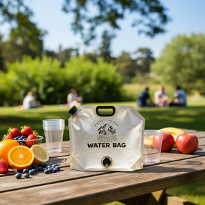 Sac de transport pliable pour réservoir d'eau de 5 gallons en PE recyclable, imprimé sur mesure en usine, pour camping-car, voyage, camping, jus et bière - Product Image 1