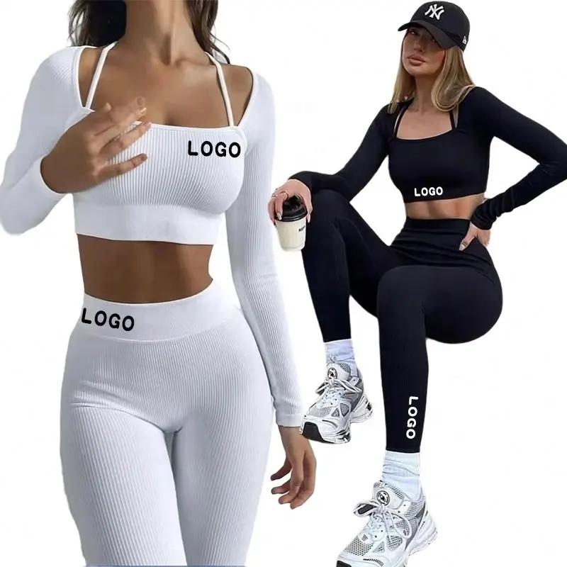 Free Custom Logo Yoga Workout Outfit Clothes Sport Suit Sets Suplex Ropa Deportiva Gym Wear Manufacturers Plus Size Fitness
