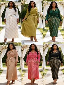 <span class=keywords><strong>Ensemble</strong></span> jupe 2 pièces plissé élégant et décontracté pour <span class=keywords><strong>femme</strong></span>, grande taille, avec manches évasées à motif floral fait main et imprimé estampé or, style Miyake, vente en gros - Product Image 2