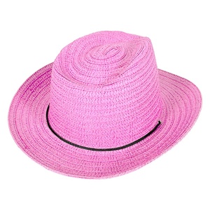 Custom Logo Cowgirl <b>Hat</b> <b>Straw</b> Pink Hollow <b>Straw</b> Fedora <b>Hat</b> Adjustable Beach Sun <b>Hat</b> With Chin Strap Unisex Adult Outdoor Wear - Product Image 2
