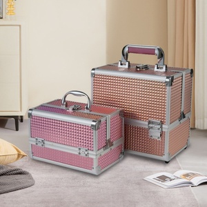 Boîte à maquillage portable en aluminium avec miroir, grande capacité, étanche, pour rangement <span class=keywords><strong>de</strong></span> cosmétiques et <span class=keywords><strong>de</strong></span> matériel <span class=keywords><strong>de</strong></span> nail art, vente en gros - Product Image 5