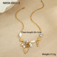 Soleil Bohème 18K Plaqué Or En Acier Inoxydable Étoile De Mer Shell Pendentif Collier pour Femmes Réglable Lien Perle Plage Vacances