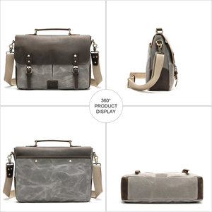 Men Crazy Horse Genuine <b>Leather</b> Laptop <b>Briefcases</b> Canvas Shoulder Bag Men <b>Leather</b> Messenger Bag <b>Briefcase</b> for Men - Product Image 4