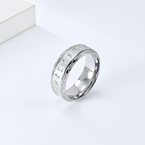 Retro Nordic Viking Rune Silver Titanium Steel <b>Ring</b> Unisex Gift Jewelry Antique Silver Letter Design - Product Image 3